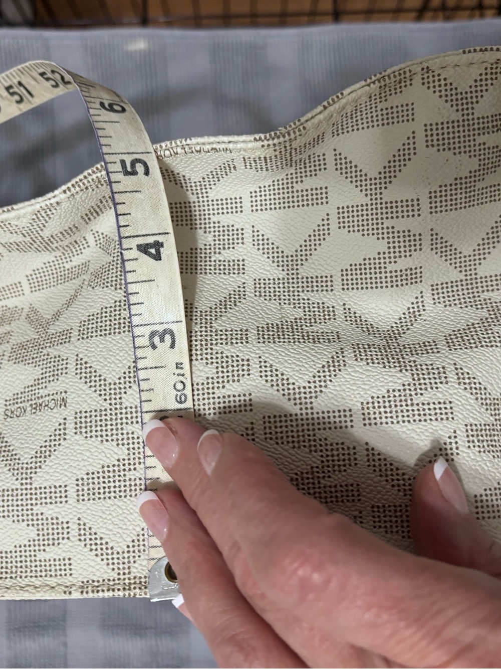 Michael Kors Beige MK Logo Tote with Brown Leather Handles - Picture 8 of 9
